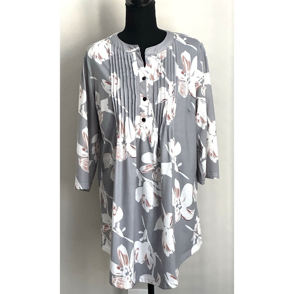 Reborn Women's Tunic/Dress Gray with Florals Size (L) - Picture 16 of 16